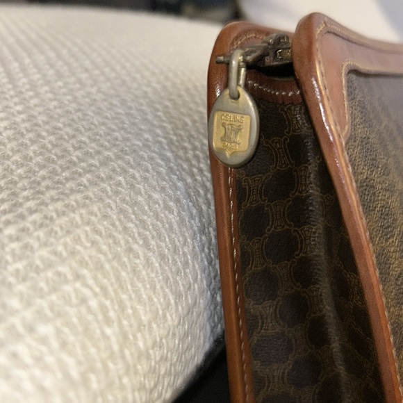 Authentic Celine Vintage Brown Logo Clutch Leather & Web Canvas 11 X 7 Inches - Picture 6 of 16